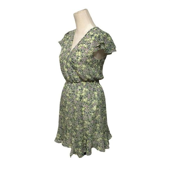 Chrystal Doll green floral ruffle faux wrap dress sz S-M - Picture 3 of 5